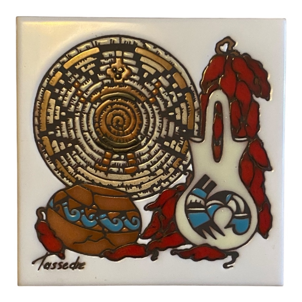 Vintage Cleo Teissedre hand painted tile/trivet